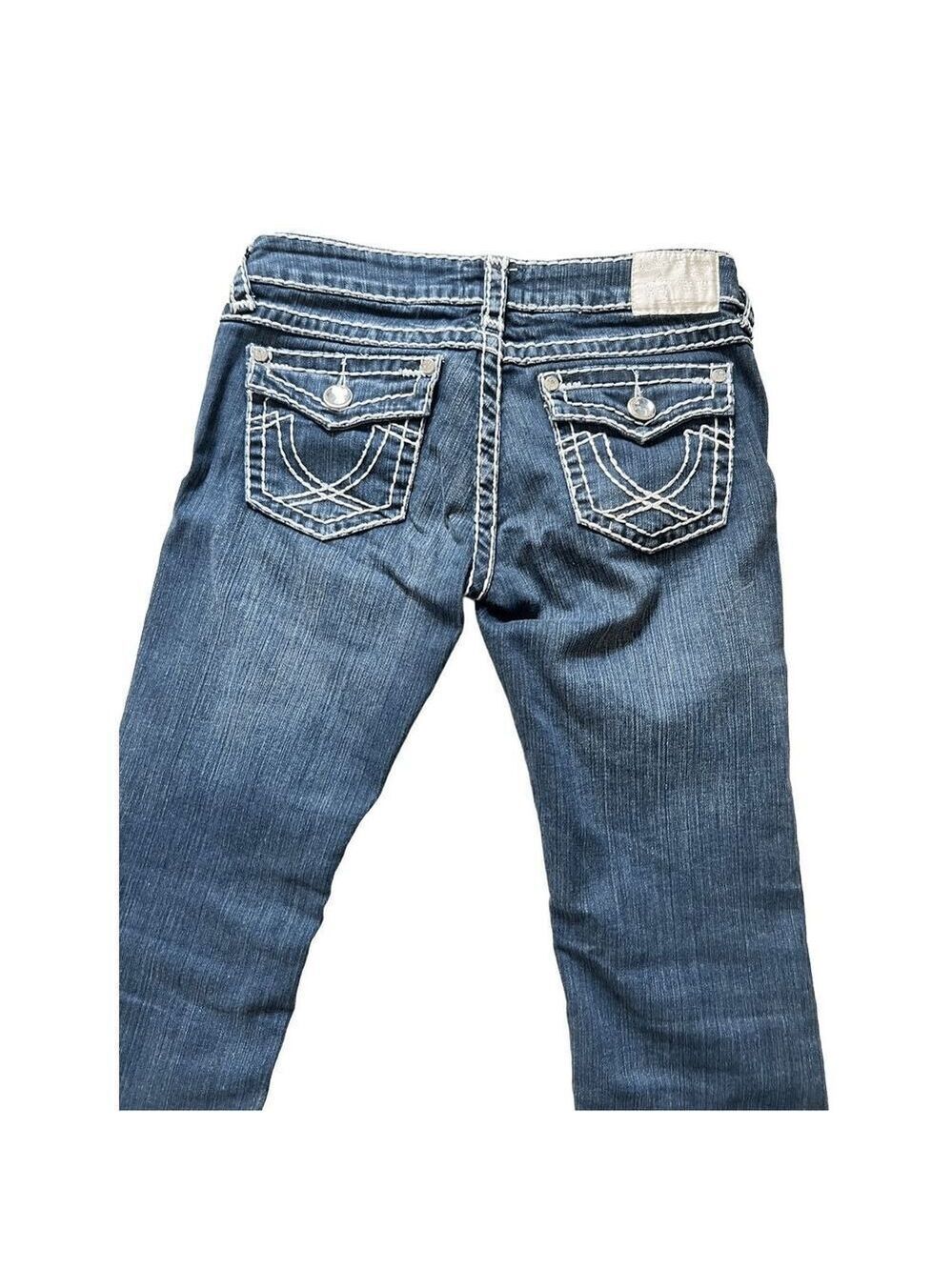 L.A. Idol Rhinestone Flap Pocket Capri Jeans Thick Stitch Size 7 made in USA